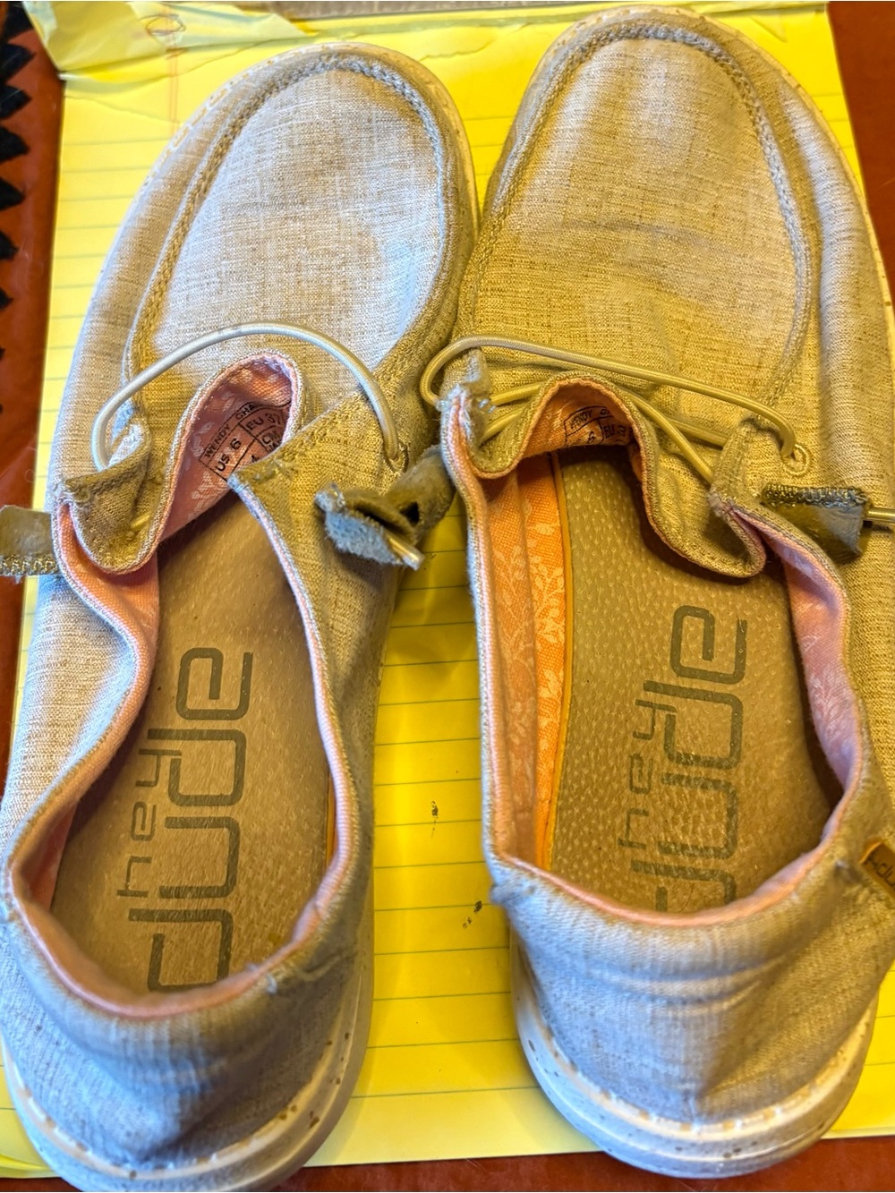 Hey Dude Kids Beige Canvas Slip-On Moccasins with Pink Trim